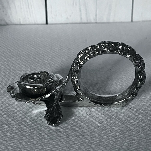 Princess House 4 Silver Plated Rose Napkin Rings & Name Cards Holders Circa 70's - Picture 6 of 8